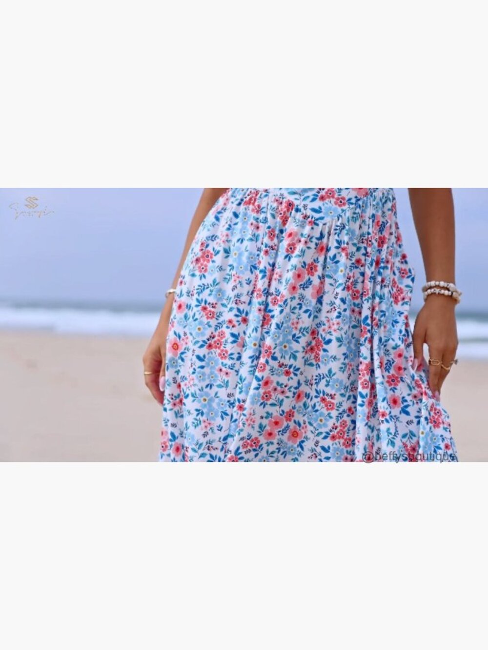 Midi Dress Square Neck Tank Sleeveless A Line Summer Dress with Pockets - Picture 7 of 7